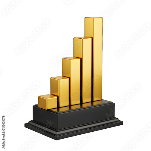 Gold bar chart growth graph icon isolated on white background