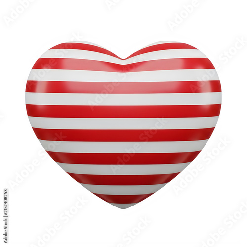 Red and white striped heart shape isolated on white background