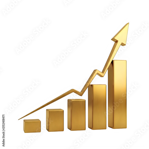 Shiny golden bar chart showing financial growth and progress