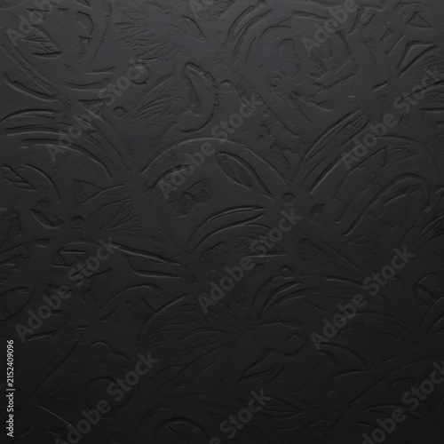 Dark Black Embossed Damask Floral Pattern with Subtle Relief, Elegant Gothic Ornament and Luxury Textile Texture