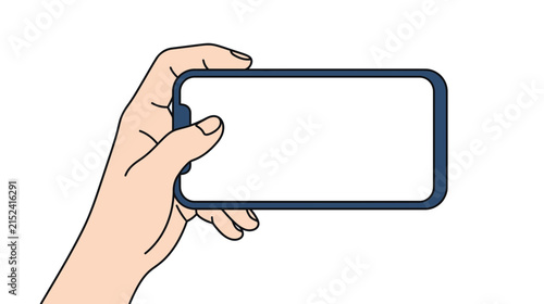Hand holding a smartphone in landscape mode, isolated
