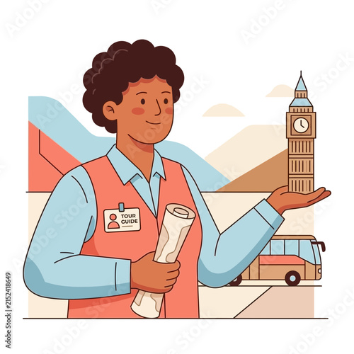 Male tour guide with map and Big Ben model.
