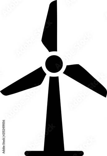 Black wind turbine icon for green energy design isolated on transparent background
