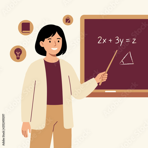 Teacher explaining geometric and algebraic formulas.