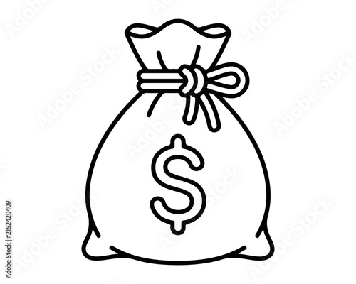 Money bag icon with dollar sign symbol for finance and savings concept, currency
