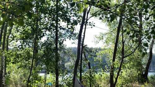Garbage and plastic waste left in a forest near a lake