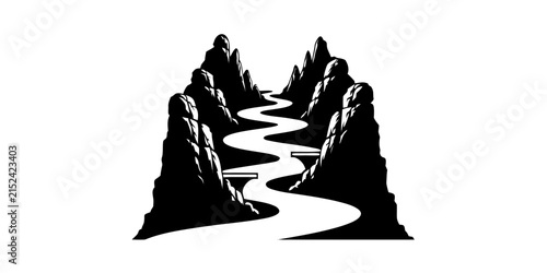 Foto Black mountain road switchback silhouette against white background