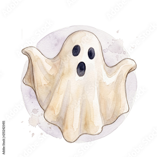 Foto Spooky Halloween Ghost Watercolor Illustration Isolated on Transparent Backgroun