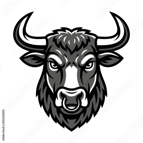 Fierce Bull Head Mascot Illustration.