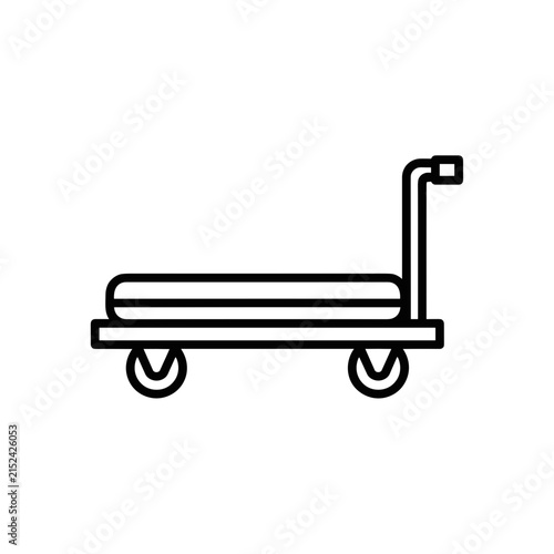 Flatbed trolley with handle and wheels simple line art.