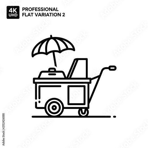 Food cart with umbrella and serving window line art.