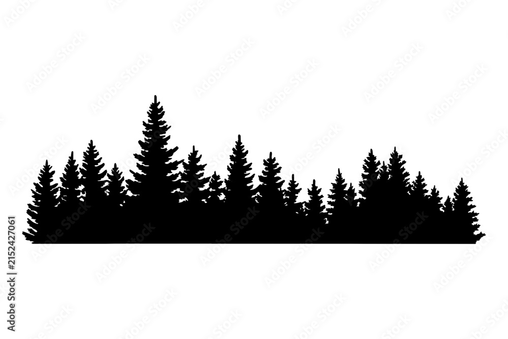 Fototapeta premium Forest Treeline Silhouette Black Landscape Vector Illustration