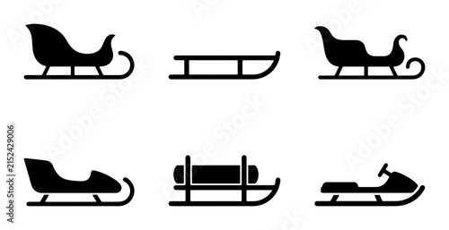 Foto Winter Sled Icons, Snow Sleigh Vector Set, Christmas Transport Silhouettes, Holi