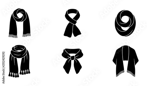 Bild auf Leinwand Black Scarf Icons Set, Winter Fashion Accessories, Clothing Neckwear Vector Grap