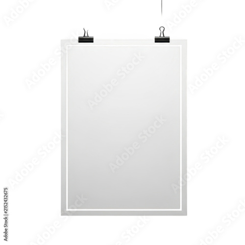Blank paper poster hanging with black clips