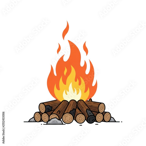 Pixel art campfire with burning wood logs