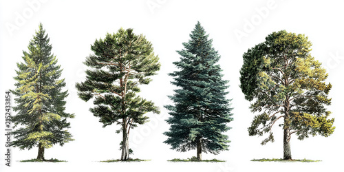 Diverse forest with various evergreen and deciduous trees in black and white
