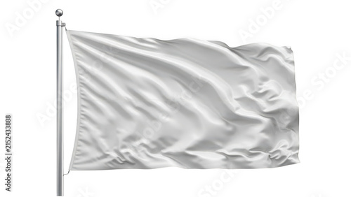 Waving blank white flag on a metal pole