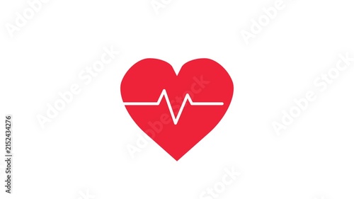 Heartbeat Pulse Line Icon for Health and Cardiology concept animation.red heart icon with a pulse line running through it on a white background.