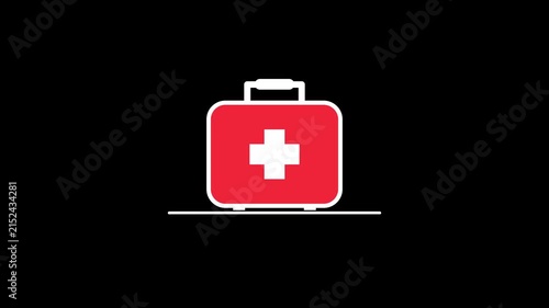 Animated Red First Aid Kit Medical Box Icon animation. motion graphic of a red first aid medical kit box with cross sign