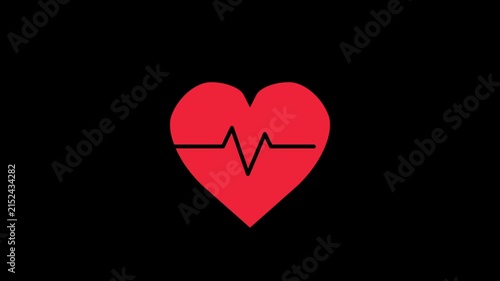Heartbeat Pulse Line Icon for Health and Cardiology concept animation.red heart icon with a pulse line running through it on a black background.