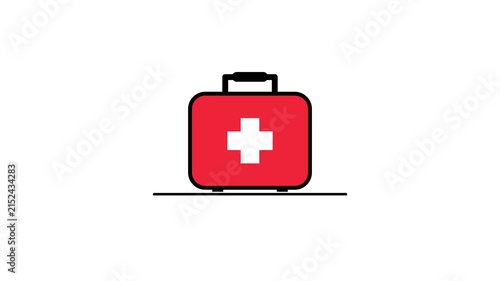 Animated Red First Aid Kit Medical Box Icon animation. motion graphic of a red first aid medical kit box with cross sign