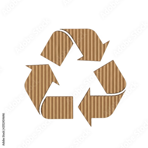Recycle symbol made from brown corrugated cardboard texture