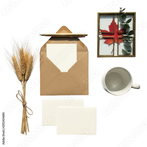 Autumn stationery set with envelope and dried wheat flowers