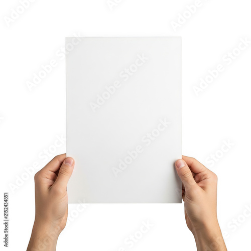Person holding a blank piece of white paper