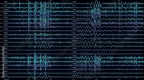 Electroencephalogram EEG Brain Wave Activity Recording on Digital Medical Monitor Screen
