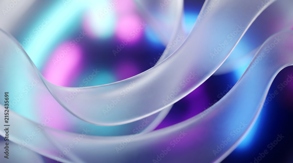 Naklejka premium Abstract 3D translucent glowing waves with neon blue and purple background