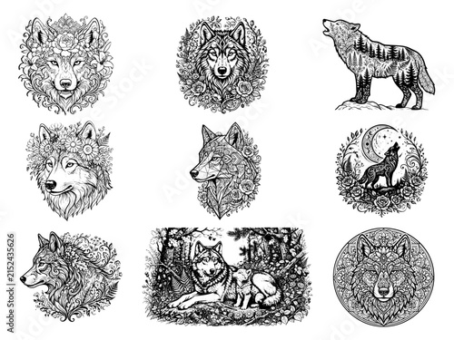 Wolf Floral SVG