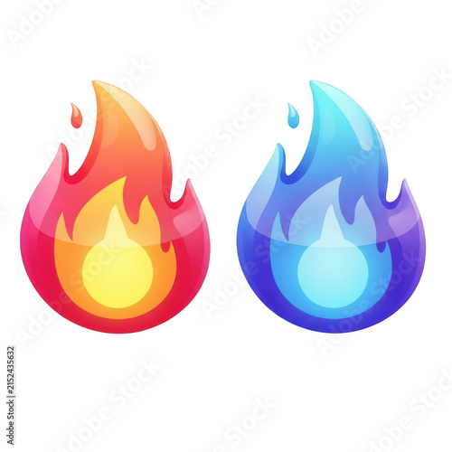 Pixel art red and blue fire flame icons