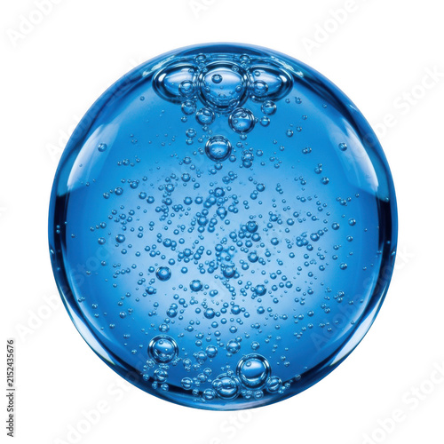 Blue liquid sphere with air bubbles inside
