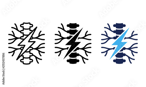 Bild auf Leinwand Spine bone with lightning icon isolated on white background pain symbol