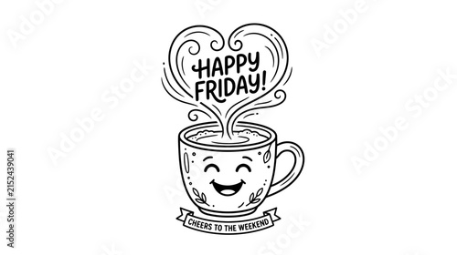 Happy Friday Coffee Cup with Heart Steam Isolated
