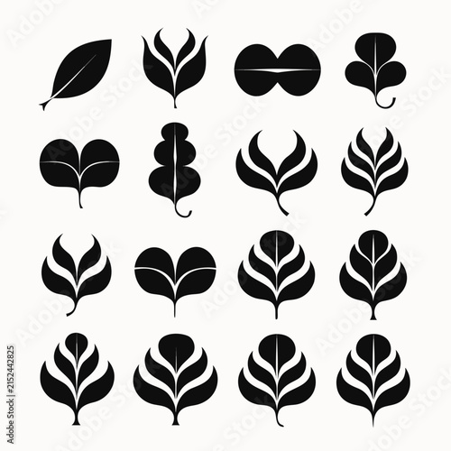 set of black silhouettes of leaves