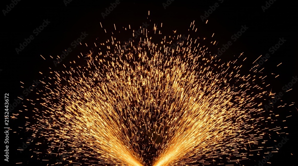 Obraz premium Vibrant sparks of fire burst against a dark backdrop. The concept epitomizes energy and celebration, suitable for events, festivals, and creative projects seeking impact. Generative AI.