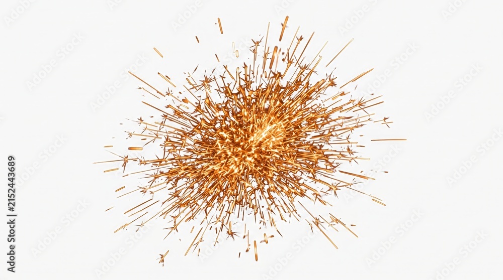 Fototapeta premium Bright orange sparks burst in all directions on a white background. Concept of energy, celebration, and excitement, ideal for overlay, advertising, design, and creative projects. Generative AI.