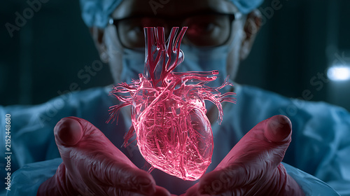 Surgeon presents a transparent anatomical model of the human heart