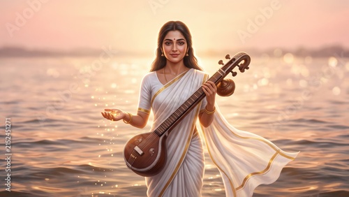 Maa Saraswati Sacred River Confluence – Divine Golden Light