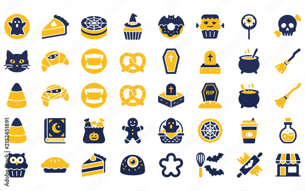 Fototapeta premium A comprehensive halloween themed icon set collection featuring spooky festive elements for creative design projects and digital graphics
