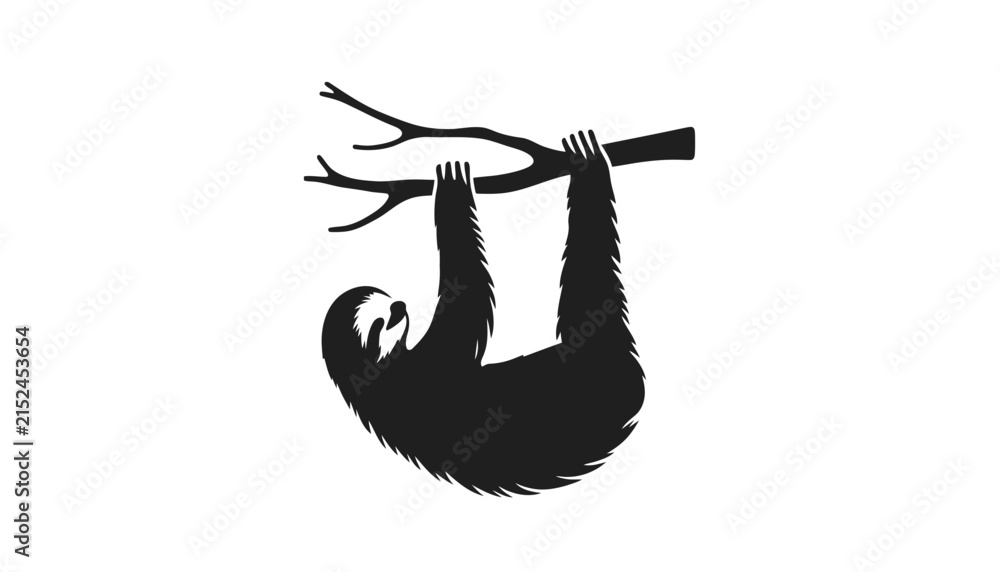 Obraz premium Sloth silhouette hanging from tree branch nature graphic with wildlife