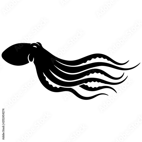 Silhouette of Moving Octopus in Black and White for Marine or Ocean Themes