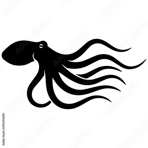 Black Octopus Silhouette Side View for Marine or Ocean Themes