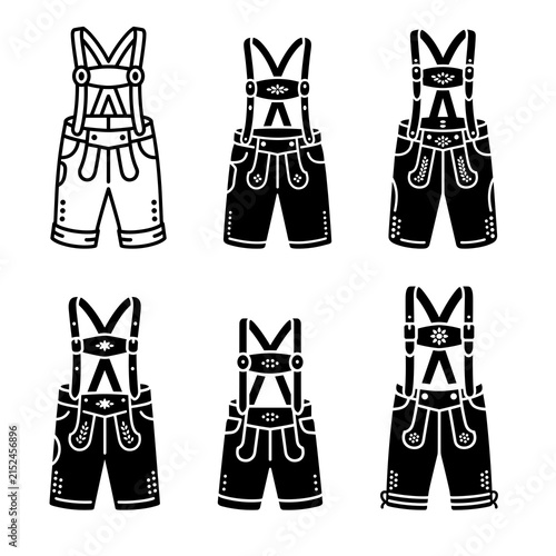 Принти на полотні A set of six black showing different variations of traditional bavarian lederhos