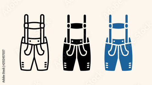 Fotografie Three of traditional bavarian lederhosen shorts with suspenders, featuring outli