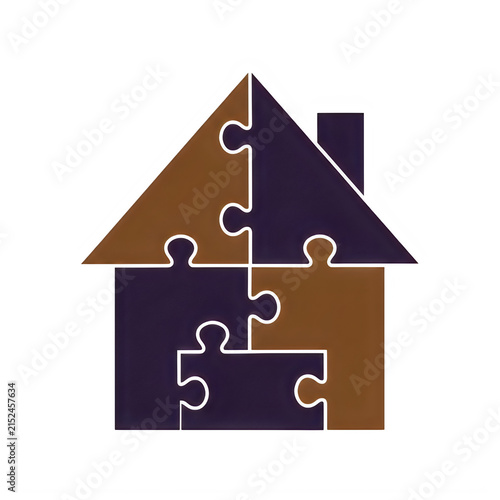 Jigsaw puzzle house illustration with missing pieces