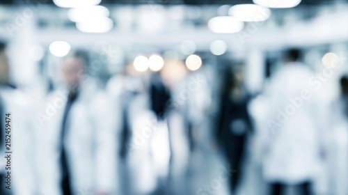 Out of focus group of scientists in laboratory