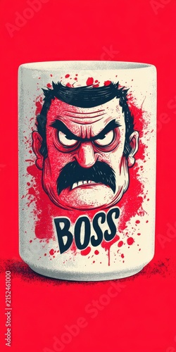Angry boss caricature on white coffee mug